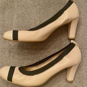 Stuart Weitzman Cream and Black Chunky Heels
